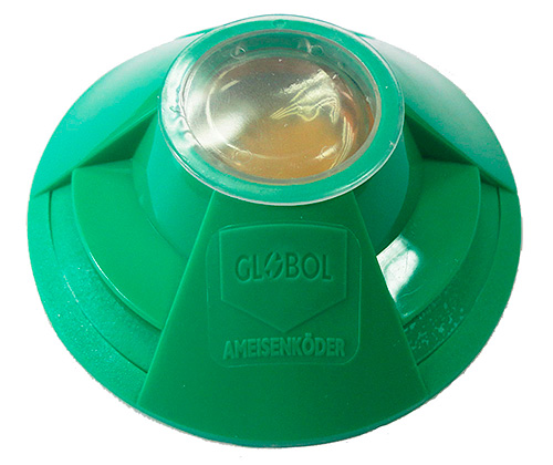 Beispiel einer Ameisenfalle mit insektizidem Gel im Inneren (Globol-Falle) Beispiel einer Ameisenfalle mit insektizidem Gel im Inneren (Globol-Falle)