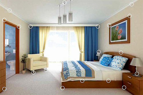 Das Bild zeigt die wahrscheinlichsten Aufenthaltsorte von Bettwanzen in einer Wohnung. Das Bild zeigt die wahrscheinlichsten Aufenthaltsorte von Bettwanzen in einer Wohnung.