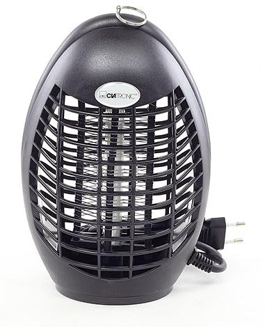 Die UV-Lampe im Gerät lockt Insekten an, die dann durch einen elektrischen Schlag auf dem Metallgitter getötet werden.