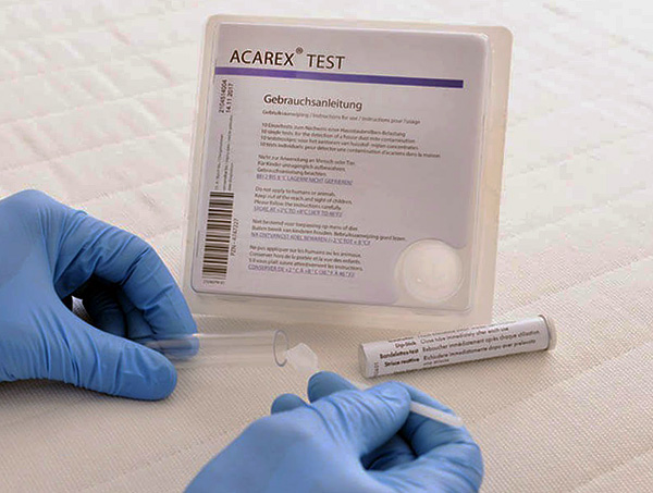 Es gibt spezielle chemische Tests zur Bestimmung von Milbenallergenen im Staub. Es gibt spezielle chemische Tests zur Bestimmung von Milbenallergenen im Staub.