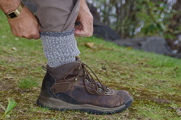 Wenn man die Hosenbeine in die Socken steckt, muss die Zecke für ihren Stich lange nach oben kriechen – bis zum Hals oder zu den Händen der Person.