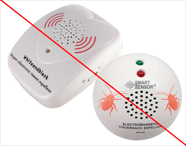 Comme le montre la pratique, divers répulsifs à ultrasons et magnéto-résonnants n'ont pratiquement aucun effet sur les cafards. Comme le montre la pratique, divers répulsifs à ultrasons et magnéto-résonnants n'ont pratiquement aucun effet sur les cafards.
