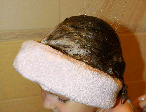 Après le temps nécessaire, rincez le shampooing pédiculicide en évitant tout contact avec les yeux Après le temps nécessaire, rincez le shampooing pédiculicide en évitant tout contact avec les yeux