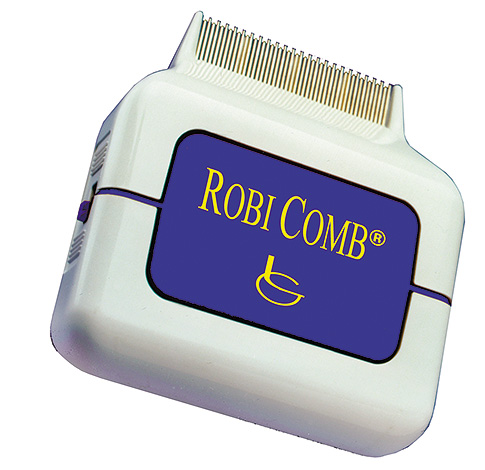 Sur la photo, un peigne électrique anti-poux Robi Comb.