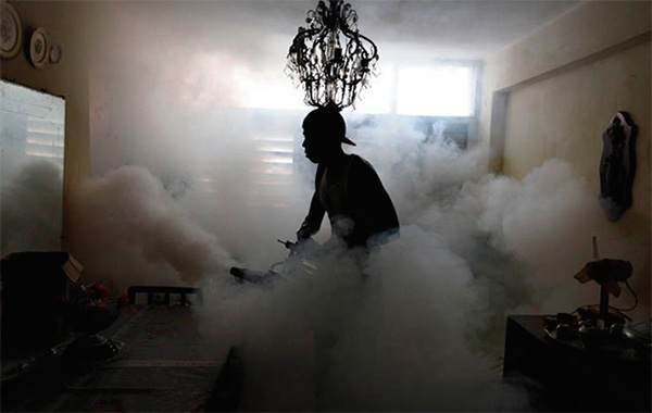 Lors du traitement d'une pièce avec du brouillard chaud, un aérosol insecticide très fin est également créé. Lors du traitement d'une pièce avec du brouillard chaud, un aérosol insecticide très fin est également créé.